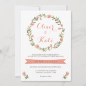 Rosa Watercolor Blumenreath Einladung (Vorderseite)