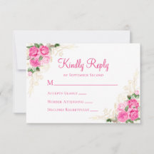Rosa Watercolor Floral Gold Wedding RSVP Card