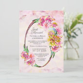 Rosa Watercolor Floral Hochzeitsempfang Einladung (Stehend Vorderseite)
