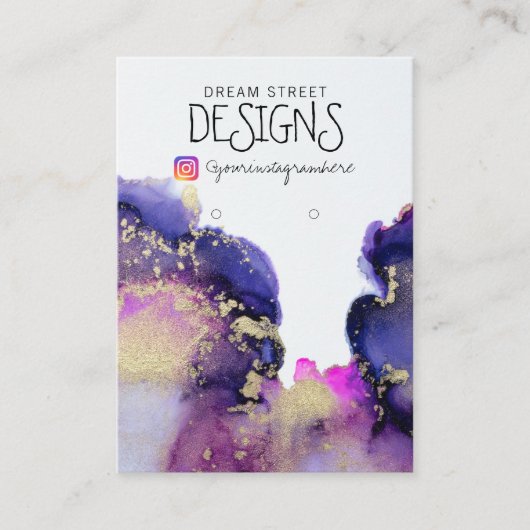 Rosa Watercolor Gold Earring Display Card Visitenkarte (Vorderseite)