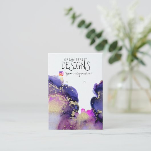 Rosa Watercolor Gold Earring Display Card Visitenkarte (Stehend Vorderseite)
