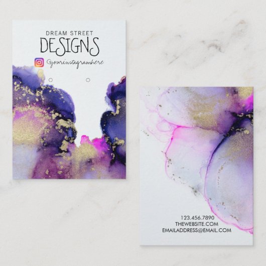 Rosa Watercolor Gold Earring Display Card Visitenkarte (Vorne/Hinten)