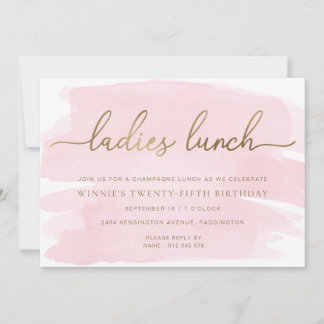 Rosa Watercolor Gold Ladys Mittagessen Einladung