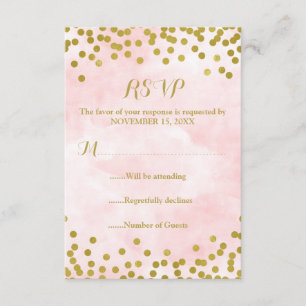 Rosa Watercolor-Goldconfetti-Hochzeit UAWG RSVP Karte