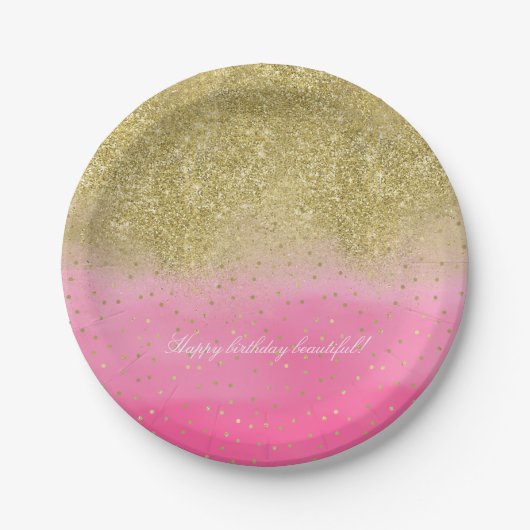 Rosa Watercolor-Imitat-GoldGlitzerConfetti Pappteller (Vorderseite)