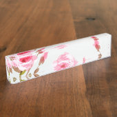 rosa Watercolor-Rose Blumenboho Blüte Namensplakette (Seite)