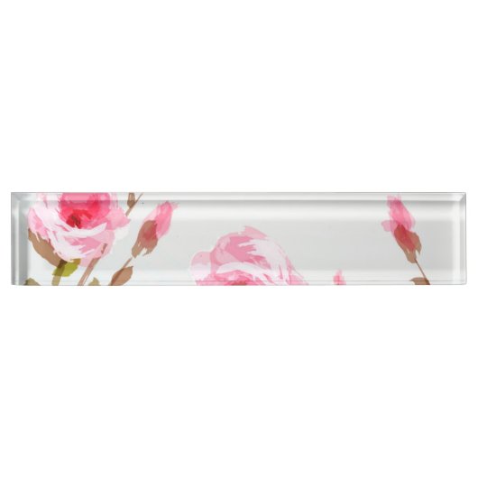 rosa Watercolor-Rose Blumenboho Blüte Namensplakette (Vorderseite)