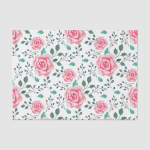 Rosa Watercolor-Rosen u. grünes Laub-Muster Seidenpapier