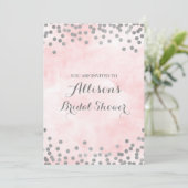 Rosa Watercolor-Silberconfetti-Brautparty Einladung (Stehend Vorderseite)