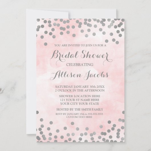 Rosa Watercolor-Silberconfetti-Brautparty Einladung (Rückseite)