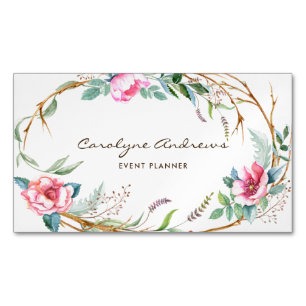 Rosa WatercolorBohemischer BlumenWreath Magnetische Visitenkarte