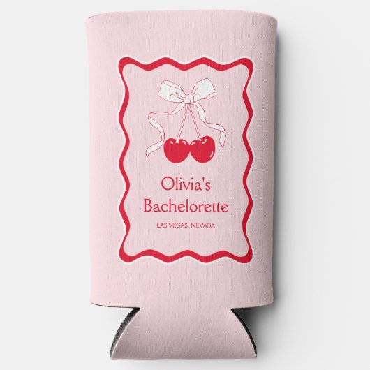 Rosa Wavy Cherry am oberen Bow-Junggeselinnen-Absc Selters Dosenkühler (Vorderseite)