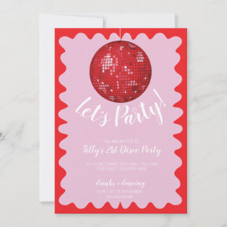 Rosa Wavy Disco Geburtstagsparty Einladung