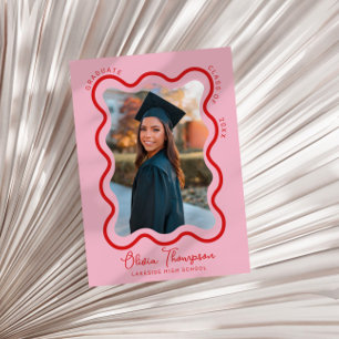 Rosa Wavy Foto Frame Abschluss Einladung