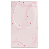 Rosa Wavy Linien mit roten Herzen Geschenktasche Kleine Geschenktüte (Rückseite)