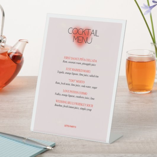 Rosa Wedding Classic Cocktail Menü Sockelschild (In Situ)