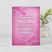 Rosa Wedding Libellen-Wirbel Einladung (Stehend Vorderseite)