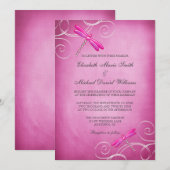 Rosa Wedding Libellen-Wirbel Einladung (Vorne/Hinten)