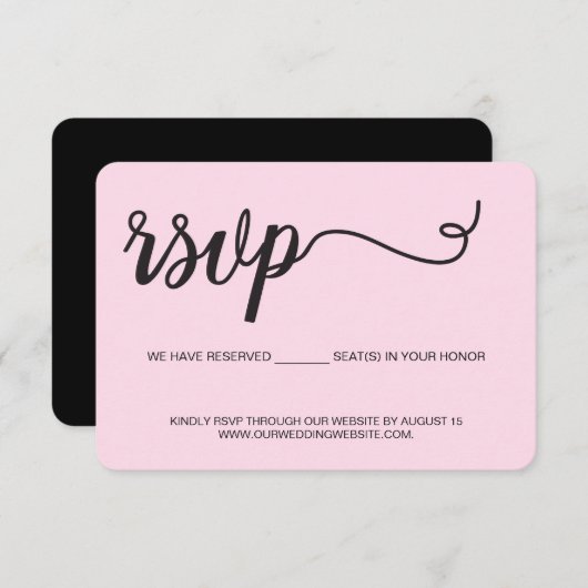 Rosa Wedding Website Sitzplätze für Sie reserviert RSVP Karte (Vorne/Hinten)