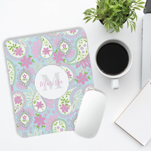 Rosa Weiblich Süß Chic Vornehm Paisley Monogramm C Mousepad