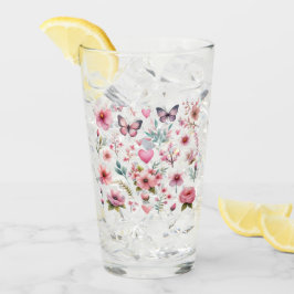 Rosa Weibliche Blume und Schmetterlinge Glas