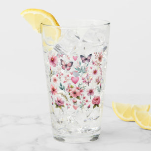 Rosa Weibliche Blume und Schmetterlinge Glas