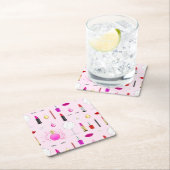 Rosa weibliches Make-up-Muster Rechteckiger Pappuntersetzer (Vor Ort)