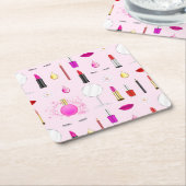 Rosa weibliches Make-up-Muster Rechteckiger Pappuntersetzer (angewinkelt)