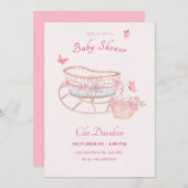 Rosa weiche Blütenliege Babydusche Einladung (Vorne/Hinten)