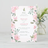 Rosa weiche florale Hochzeit  Einladung (Stehend Vorderseite)