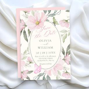 Rosa weiche florale Schmetterlings-Hochzeit Save The Date