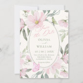Rosa weiche florale Schmetterlings-Hochzeit Save The Date (Vorderseite)