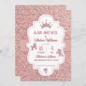 Rosa weiche Prinzessin Glitzer funkeln Babydusche Einladung (Vorne/Hinten)