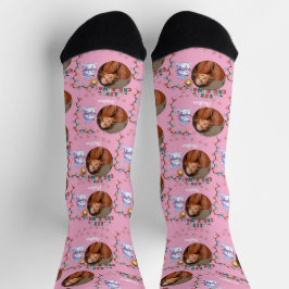Rosa Weihnachten ein Kreis Foto und Name Schneeman Socken