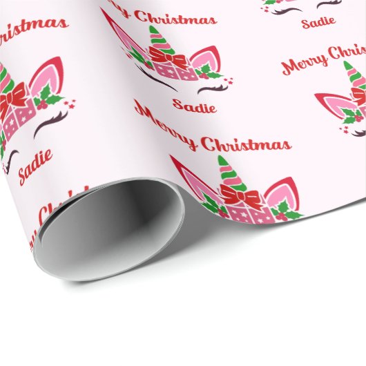 Rosa Weihnachten Einhorn Custom Geschenk Geschenkpapier (Rolleneckpunkt)