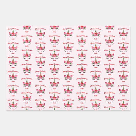 Rosa Weihnachten Einhorn Custom Geschenk Geschenkpapier Set (Vorderseite 3)