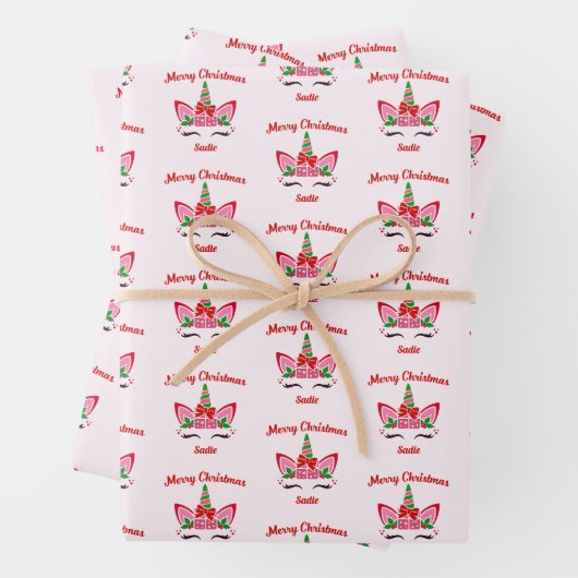 Rosa Weihnachten Einhorn Custom Geschenk Geschenkpapier Set (Beispiel)