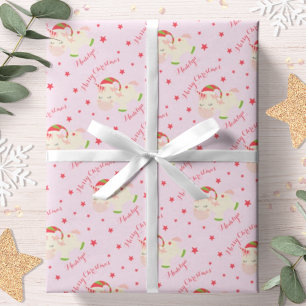 Rosa Weihnachten Einhorn Urlaub Personalisiert Geschenkpapier