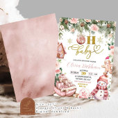 Rosa Weihnachten Floral Schlitten Oh Baby Dusche Einladung