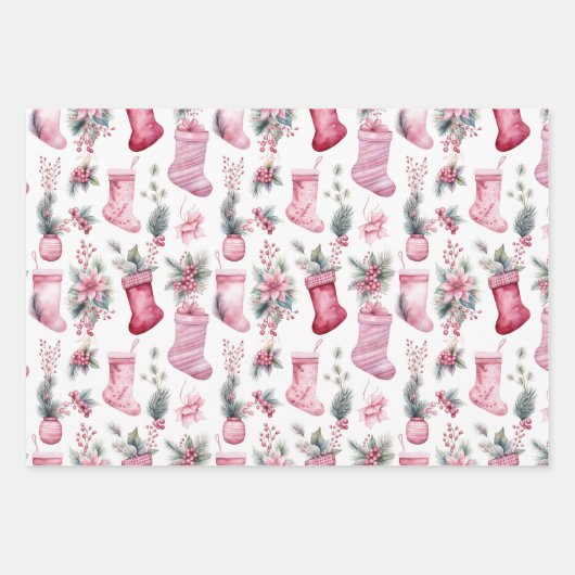 Rosa Weihnachten Geschenkpapier Set (Vorderseite)