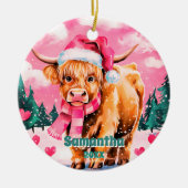 Rosa Weihnachten Hochland Kuh Kinder Foto Ornament (Vorne)