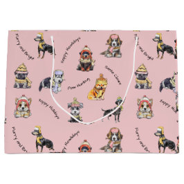 Rosa Weihnachten Illustrierte Niedliche Hunde Gemu Große Geschenktüte