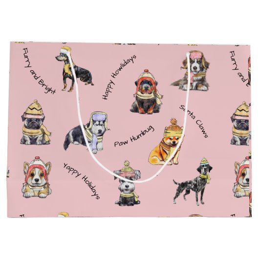 Rosa Weihnachten Illustrierte Niedliche Hunde Gemu Große Geschenktüte (Rückseite)