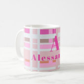 Rosa Weihnachten karierte Monogramm rot weiß Moder Kaffeetasse (Vorderseite Links)