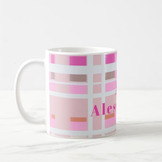 Rosa Weihnachten karierte Monogramm rot weiß Moder Kaffeetasse (Links)