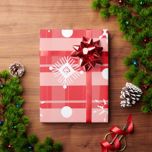 Rosa Weihnachten Karierte Schneeflocken Geschenkpapier (Feiertagsgeschenk)