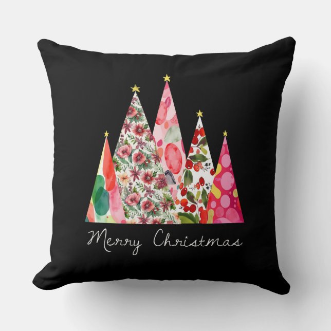 Rosa Weihnachten Moderne Elegante Bäume Kissen (Vorderseite)