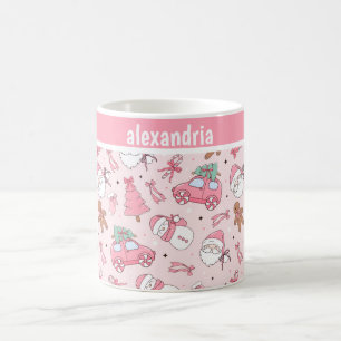 Rosa Weihnachten Nahtlos personalisierbar Kaffeetasse