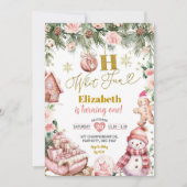Rosa Weihnachten Oh, was Spaß Blumenkohl ersten Ge Einladung (Vorderseite)