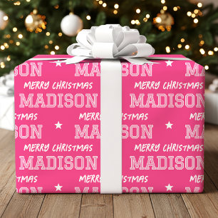 Rosa Weihnachten Retro-Sport-Mannschaftsname Geschenkpapier
